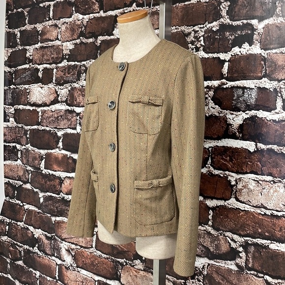 Cabi Penny Blazer Herringbone Brown Tan Bows Pockets Size Medium 3170 - Picture 6 of 17
